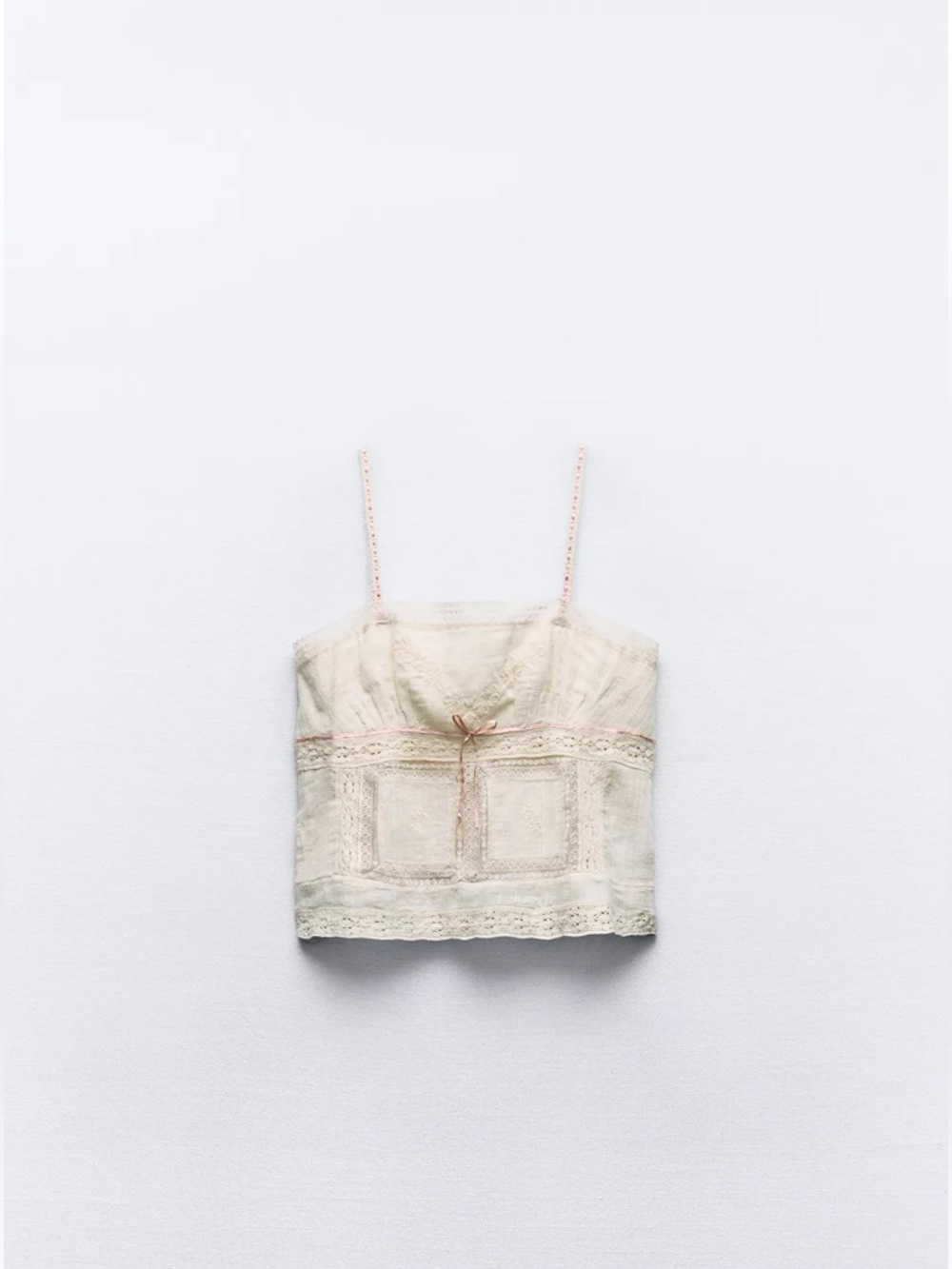 Zara Cream Lace Cami with Pink Trim